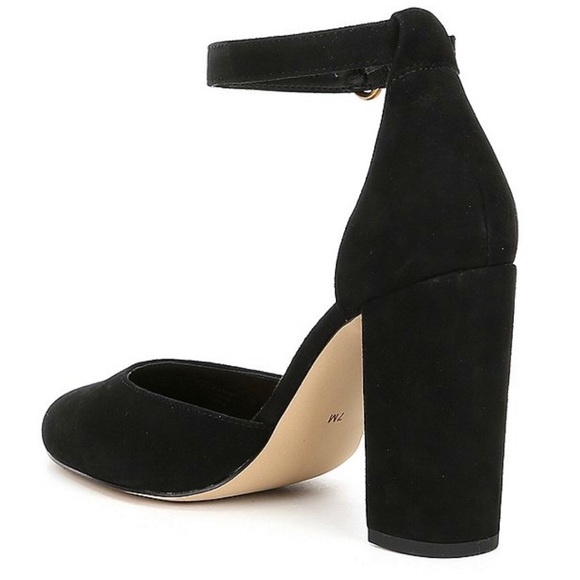 Black Suede Ankle Strap Block Heels - Picture 6 of 9